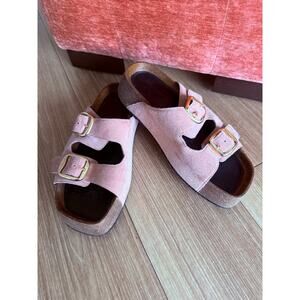 Staccato Pink Suede Double Buckle Platform Sandals Womens 39 EU Slide 24.5 CM